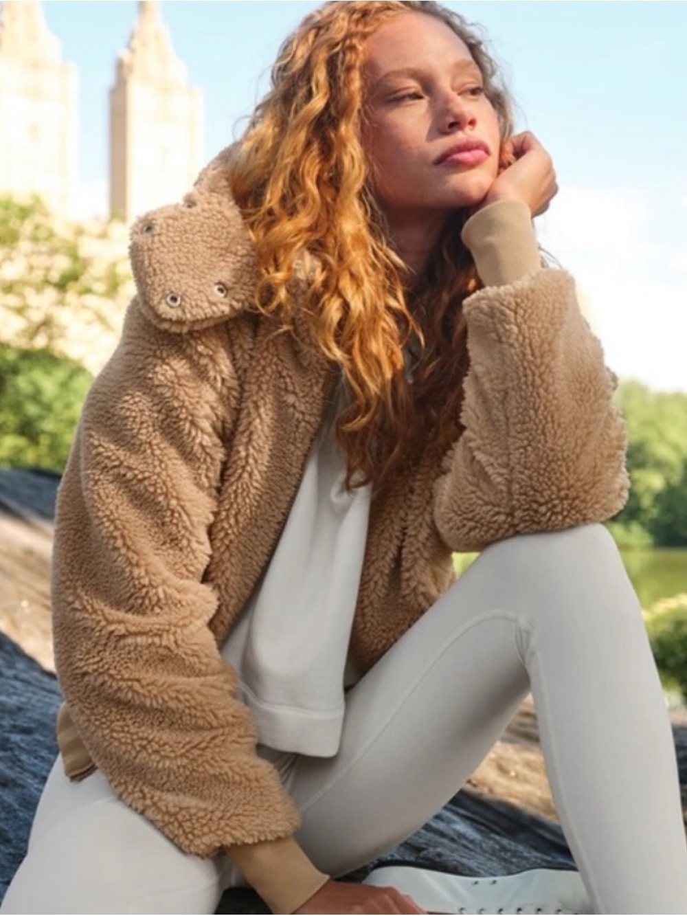 Alo Yoga Camel Tan Foxy Sherpa Hooded Full Zip Jacket Size Small
